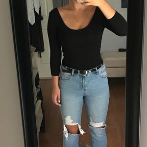 H&M: Black Long Sleeve Scoop Neck Body Suit